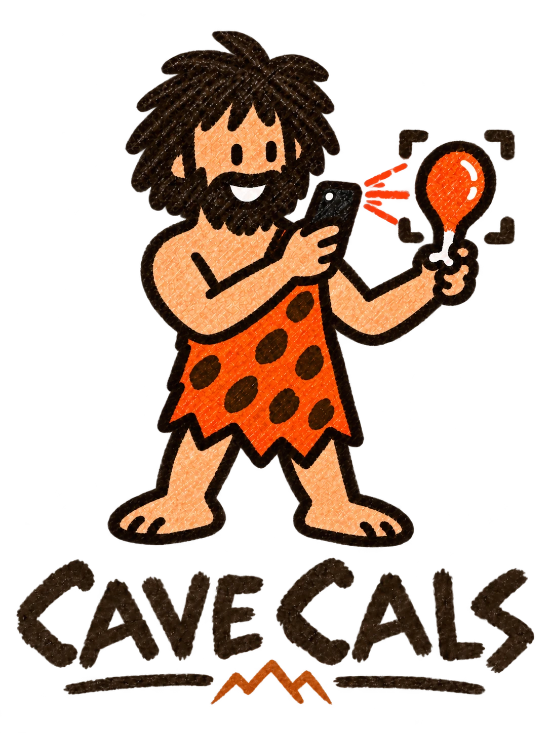 Cave Cals caveman scanning a drumstick